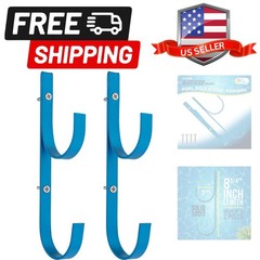 Pool Pole Hanger – 2 Blue Aluminum Pool Hooks for Poles – Equipment Fence Hoo…