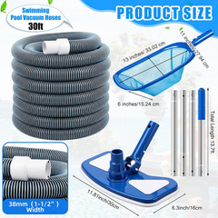 4 Pcs Swimming Pool Vacuum Kits 11.8&Prime; Vacuum Head with 1-1/2&Prime; X 29.5 Ft Hoses, 1