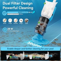Cordless Pool Vacuum with Telescopic Pole 30 GPM Suction