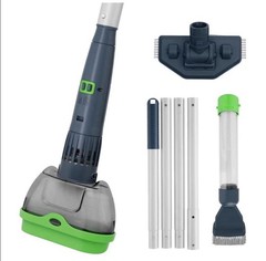 Cordless Rechargeable Pool Vacuum 60min Gray/Green Above/In Ground w/Pole