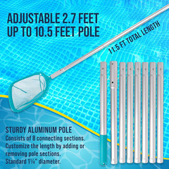 11.5 Foot Swimming Pool Leaf Skimmer Net with Telescopic Aluminum Pole, 8 Sectio