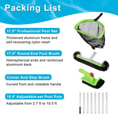 Deluxe Swimming Pool Cleaning Kit with Aluminum Pole & Brush Set