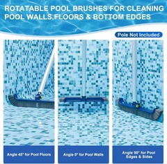 Pool Brush with Rotatable Handle,17.5&Prime; Pool Brush Head for Inground Pools, Ab…