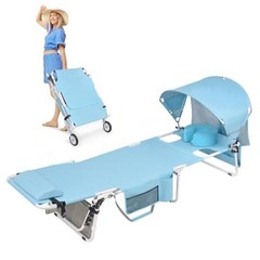 Wheel-To-Go Tanning Chair with Wheels Sun Light Blue Standard Size + Sun Canopy
