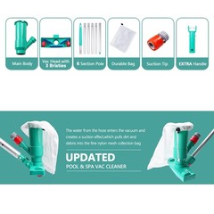 Upgrades Pool Spa Pond Mini Jet Vac Vacuum Cleaner w/Brush, Bag,6 Sections Te…