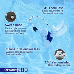 Vac-Sweep 280 Pool Cleaner – Powerful Double Jet with 31ft Hose & Debris Bag
