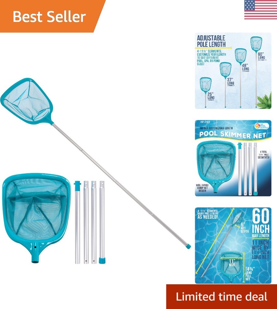 5-Foot Lightweight Pool Leaf Skimmer Net with 4 Aluminum Poles for Easy Cleaning