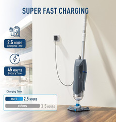 Cordless Pool Vacuum for Above Ground Pool with Telescopic Pole, 18.5 GPM Powerf