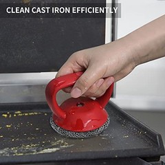 Cast Iron Cleaner Scrubber with Heavy Duty Handle, 3mm Welded 1 pieces Red