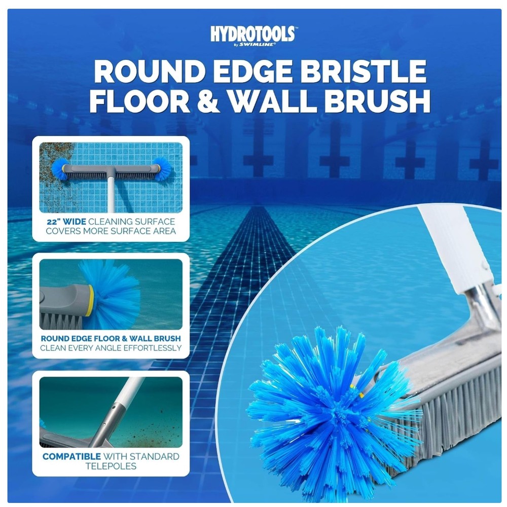 EZ Clip Compatible 22-Inch Pool Brush | Round Edge Bristles