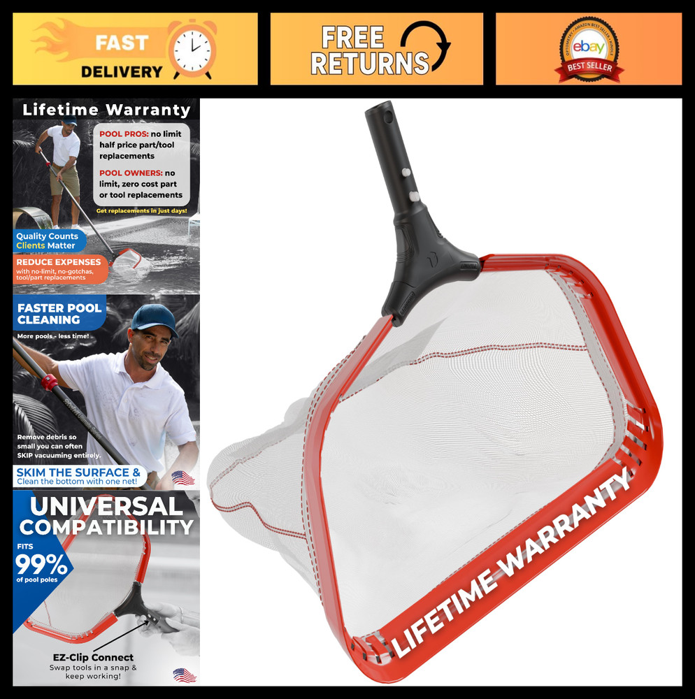 17&Prime; Silt Net Pool Skimmer – Heavy-Duty Aluminum Frame, Ultra-Fine Net, EZ-Clip