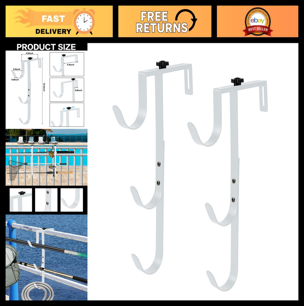 Adjustable Heavy Duty Pool Pole Hangers – 2Pcs Fence Hooks for Skimmers, Rakes,