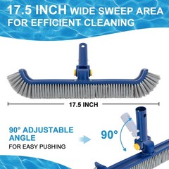 Pool Brush with Rotatable Handle,17.5&Prime; Pool Brush Head for Inground Pools, Ab…