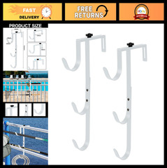Adjustable Heavy Duty Pool Pole Hangers – 2 Pack, Fence Hooks for Skimmers, Rake