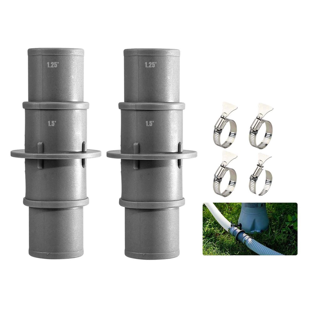 Pool Hose Connector 1-1/4&Prime; or 1-1/2&Prime;, Fit both Grey-2PCS