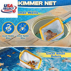 50In 2-In-1 Pool Skimmer Tool with Stainless Steel Hook & Fine Mesh Net