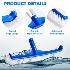 Pool Brush – 17&Prime; Pool Brush Head for Cleaning Pool Walls, Curved Ends High-Ef…