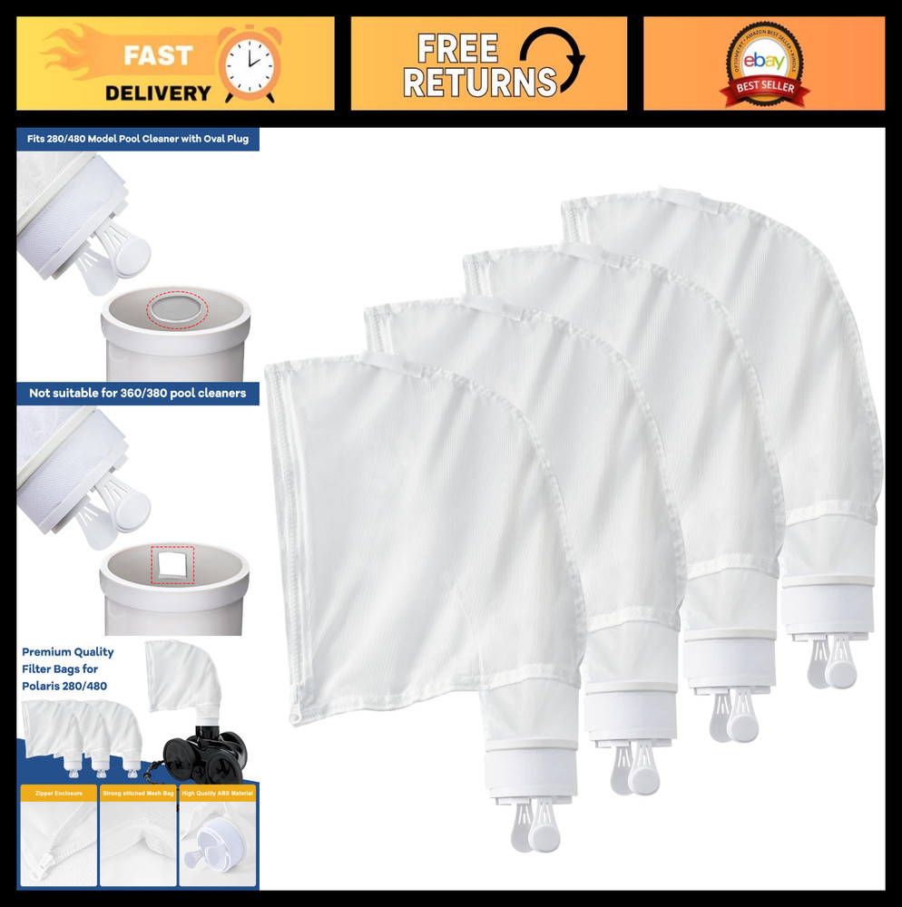 4 Pack Pool Cleaner Bags – Nylon Mesh Vacuum Bag Replacement with Zipper, Fits P