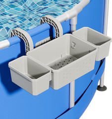 Poolside Storage Basket Above Ground Pool Holder w/ 2 Cup Holders