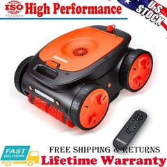 Cordless Robotic Pool Cleaner Remote Underwater Control 4WD Dual Brush Smart Nav