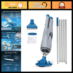 Cordless Handheld Pool Vacuum for Above Ground & Inground Pools, 6ft Pole, 2 Bru