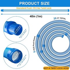 Automatic Pool Vacuum Hose 8 Pack 26 Feet 40 cm Flexible Durable 1.5 Inch Cuffs