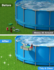 Poolside Storage Basket with 2 Cup Holders, Stretchable above Ground Pool Access