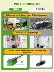 18”/45cm Large Wide Adjustable Heavy Duty Outdoor Push Broom Stiff Brush Head