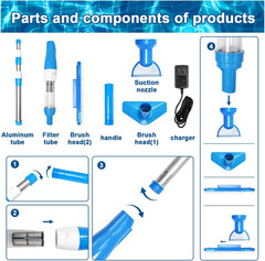 3 in 1 Cordless Rechargeable Pool Vacuum, Handheld Pool Cleaner Ideal for Spas,