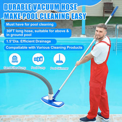 4 Pcs Swimming Pool Vacuum Kits 11.8&Prime; Vacuum Head with 1-1/2&Prime; X 29.5 Ft Hoses, 1