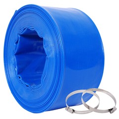 Discharge Hose 3-Inches x 50FT PVC Lay Flat Hose Backwash Drain Hose w/ Clamps