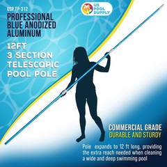 12ft Telescopic Pool Pole – Aluminum Skimmer, Rake, Brush, Vacuum Handle, 3-Piec