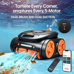 Cordless Robotic Pool Cleaner Wall Climbing Waterline 5-Motor App,Remote Control