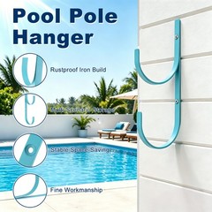 2-Pack Pool Pole Hanger, Iron Pool Hooks with Screws for Garden Tools [Blue]