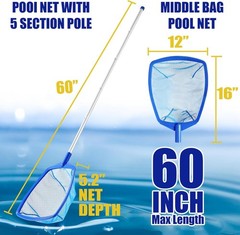Pool Skimmer – Pool Skimmer Net with 5 Section Adjustable Telescopic Aluminum…