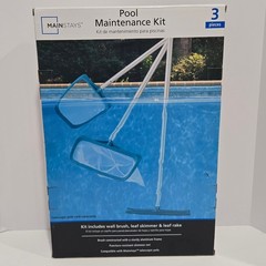 Mainstays Pool Maintenance Kit 3 Piece Wall Brush Leaf Skimmer Rake
