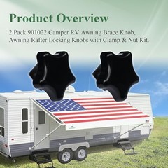901022 Camper RV Awning Brace Knob with Clamp & Nut Kit, Fit for 2 Pcs