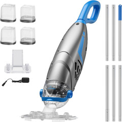 Cordless Pool Vacuum w/4 Filter Bags 26.5GPM Rechargeable Cleaner w/ Heads