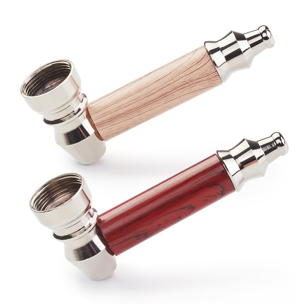 2pc Short Realistic Wood Grain Tobacco Pipe With Cleaner Tamper Two color
