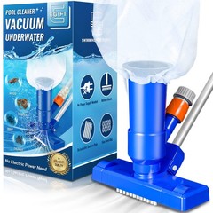 Portable Pool Vacuum Cleaner for Above/Inground Pools, 3 Scrub Brushes & Mesh Ne