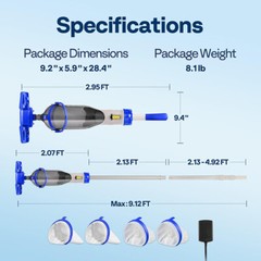 Cordless Rechargeable Pool Vacuum Handheld Pool Cleaner Extension Poles 9.12ft