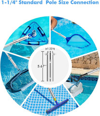 Telescopic Pool Brush with Heavy Duty Aluminum Head, 4-16 Ft Adjustable Pole