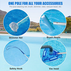 16 Foot Telescopic Aluminum Swimming Pool Pole for Skimmer Nets and Tools