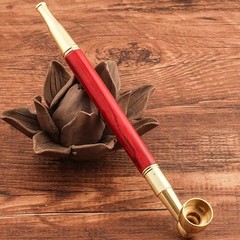 Wood Tobacco Pipe With Cleaner Tamper Tool Black Bag, 6 inch Smoking Red