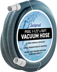 Swimming Pool Vacuum Hose 1-1/2&Prime; X 50-Ft, Swivel Cuff Kinkproof Design, Made in