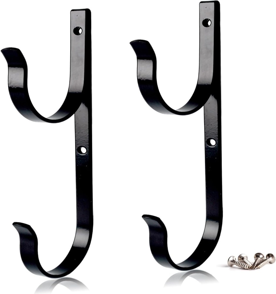 2 Pcs Set Pool Pole Hangers Heavy Duty Black Aluminium Holder with Screws