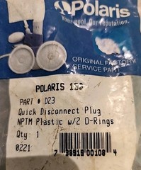 Polaris ~ Quick Disconnect Plug, Zodiac Polaris 180 NPTM, w/ 2 O-Rings, oem