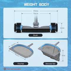 3-In-1 Deluxe Swimming Pool Cleaning Kit – Includes Pool Brush with Detachable S