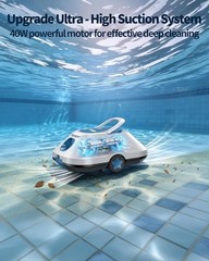 Automatic Pool Vacuum Robot for Leaves & Dirt, Powerful Suction Self-Parking-Tea