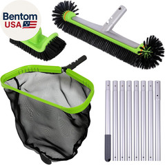 Pool Cleaning Kit: Net, Brush, Scrubber & Adjustable Pole By